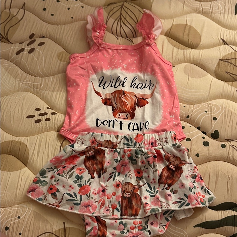 Kids Pink and White Highland Cow Matching Set
